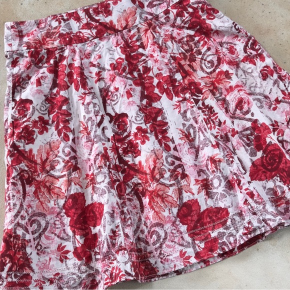 Gap Ivory Red Pink Abstract Floral Full Cotton Side Zip Skirt with Pockets -Sz 0 - Picture 9 of 14